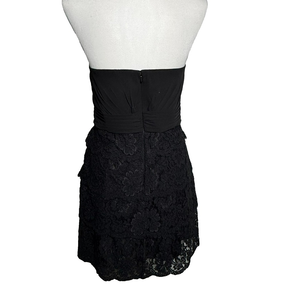 DAVID'S BRIDAL 14 Black Pleated Cocktail Mini Dress Tiered Lace Skirt Sweetheart - Picture 4 of 9